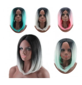 Ombre Grey mint pink Color heat resistant Synthetic fiber Straight Hair Short Haircuts Bob For cosplay dance Black Women