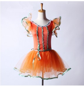 Orange green patchwork colored girls modern dance gymnastics performance ballet tutu skirts dance dresses