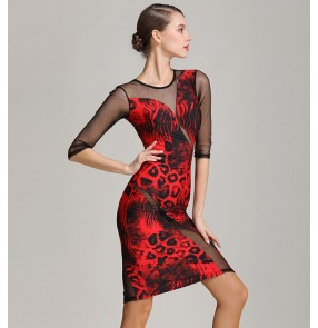 Orange red leopard printed sexy fashionable competition performance women's ladies latin salsa dance dresses costumes