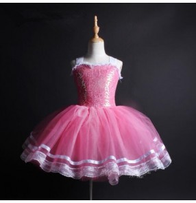 Pink white patchwork girls kids children princess modern dance competition sequins princess tutu skirts ballet dance dresses