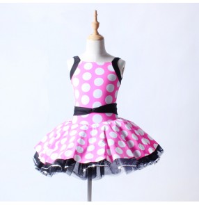 Pink with white polka dot printed tutu skirt girls children kids competition ballet dance dresses clothes dancewear