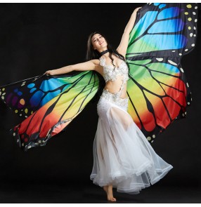 Rainbow orange Belly dance props 360 open butterfly wings for girls belly dance accessories women performance belly dance wings 