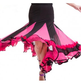 Red blue fuchsia black patchwork women's ladies competition performance tango waltz ballroom dance skirts