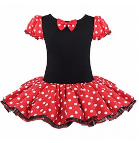 Red fuchsia with black white polka dot girls baby toddlers kids performance cosplay ballet dance dresses outfits