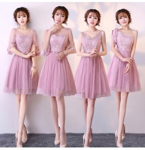 Robe Demoiselle D'honneur Cheap silver pink champagne Lace Convertible Long Bridesmaid Dresses Short length Elegant A Line Wedding Party Dress