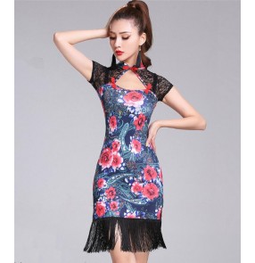 Rose flowers women's latin dance dress women  salsa rumba modern dance costumes latin dress dancing clothes Dancewear