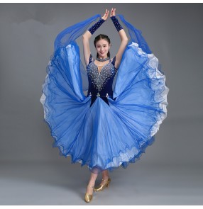 Royal blue Ballroom dance costumes sexy senior rhinestones sleeveless ballroom dance dress for women ballroom dance competition dresses