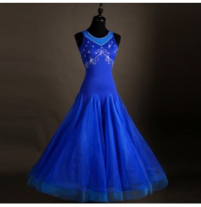 Royal blue Ballroom dance costumessenior beads sleeveless ballroom dance dress for women ballroom dance competition dresses