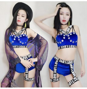 Royal blue Pole dancing female singer ds costumes sexy lead dancers set girl jazz Theatrical drama rehearsal performance Costume