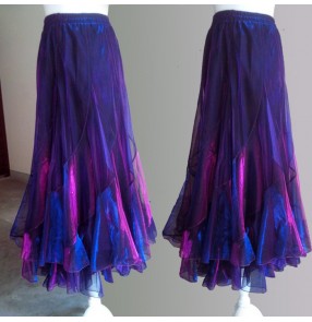 Royal blue purple violet glitter performance professional women's full skirted competition exercises ballroom dance skirts