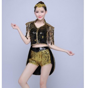 Royal blue red silver gold paillette modern dance dj ds singers dancers cosplay night club jazz dance tuxedo tops outfits costumes