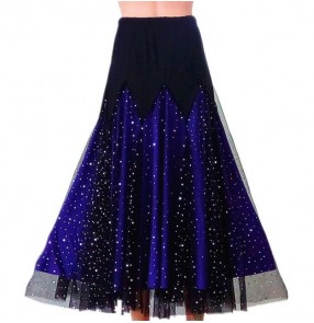 Royal blue sequins women's ladies full skirted competition performance ballroom tango waltz dance skirts