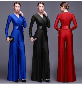 Royal blue Women Solid long Jumpsuit Elegant Overalls Casual V-neck sleeveless Wide leg pants Rompers