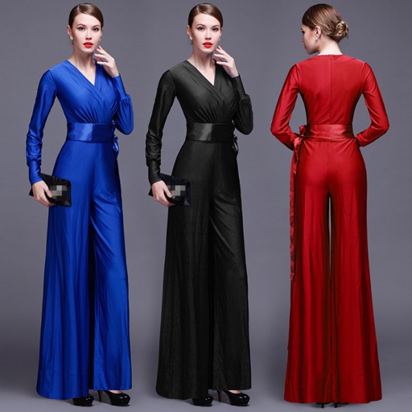 Royal blue Women Solid long Jumpsuit Elegant Overalls Casual V-neck ...