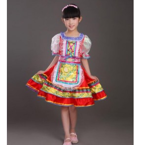 Russian European Style Girls Red blue Traditional International Children's Day Stage cosplay Dance Costumes Dresses For Kids Dress Kawaii