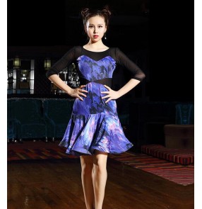 Sexy  Latin Dance Dress Women black violet Salsa Samba Tango Ballroom Competition Costume Lady Dance 