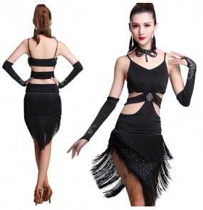 Sexy Stage Women Lady Latin Dance Dresses mint black fuchsia Tassel Performance Party Samba Feminina dresses