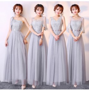 Silver pink Lace Simple A line long length Bridesmaid Dress Maid of Honor Dress Vestido Para Madrinha De Casamento