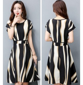 striped girls women's ladies korean style fashion A Line slim dresses