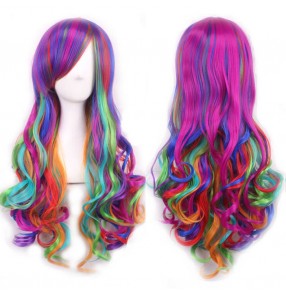 Strong Beauty Ombre Wig Natural Wavy Synthetic anime cosplay performance dancing heat resistant fiber lace front Wigs Long Rainbow Hair