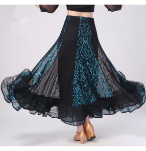 Turquoise blue red floral printed black patchwork competition practice women's tango waltz ballroom dance skirts