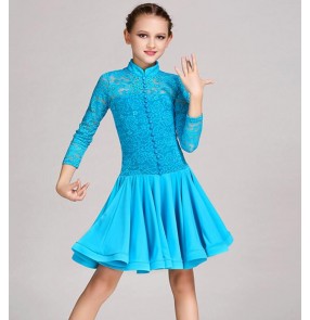 Turquoise white red Latin Dance Dress Children Girls Dance Dresses Girl Samba Dress Modern Dance Costumes For Kids Club Dresses