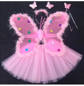 Turquoise yellow hot pink fuchsia white feather princess girls fairy angels wings  and skirts performance party cosplay dance props costumes 