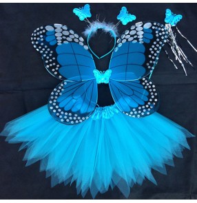 Turquoise yellow hot pink light pink  green fairy girls kids party cosplay dance props angel princess butterfly wings skirts costumes 