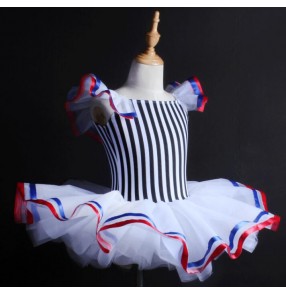 White and black striped royal blue red patchwork girls kids children competition professional leotards tutu skirt  ballet dress