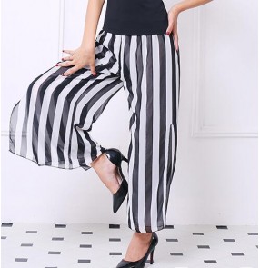 White and black striped Sexy Latin Dance Pants Square Dancing Ballroom Dance Pants Cha Cha Dance Dress Women 