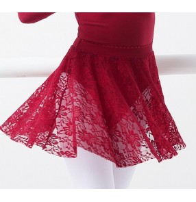 White black wine Girls Kids Ballet Dance Skirts Black Floral Lace Pettiskirt Elastic Waist Half Ballet Dress