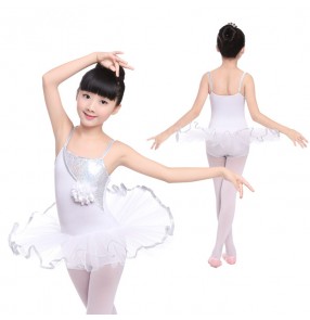 White silver girls kids children toddlers performance competition leotards tutu skirts ballet skating dance dresses