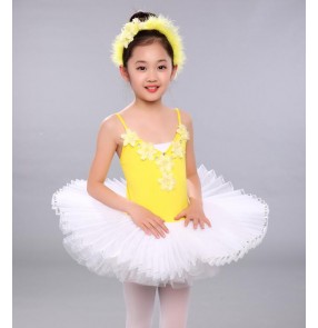 White yellow patchwork swan lake girls children kids plate pan cake tutu skirt rehearsal practice ballet dresses 