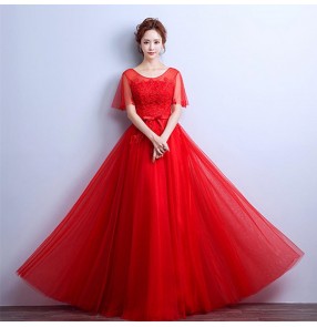 Wine red  bridesmaid party Evening Dresses Flutter Sleeve Long Women Gown New Lace Summer Style Special Occasion Dresses