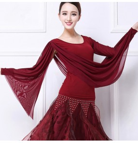  wine red  flamenco dance tops Square/Latin dance ballroom top blouse for female/women/girl costume performance wear training