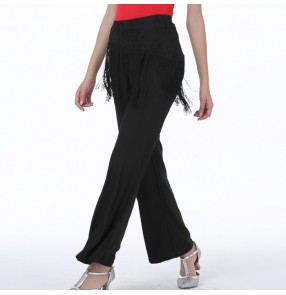  Women black ballroom lace competition practice Latin Dance Pants High Waist  Regata Feminina Latin Fringe Dress Pants