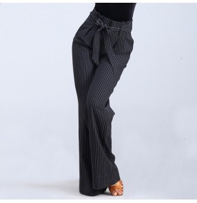 Women Competition performance black and white striped ballroom latin dance Long Pants Harem Dancing Trousers Wide Leg DanceFlare Pants