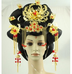 Women empress wu zetian cosplay wig empress hair tang empress wig chinese queen princess ancient wig tang dynasty hair