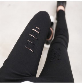 Women Fahion Slim Hole leggings Broken Hole Pencil Pant legging Trousers Ripped Slim  Stretch Pants Hole Decorate