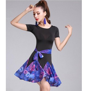 Women Latin Dance Dress Fringe Women blue purple Flowers Dancing Dresses Latin Dance Costume Dance Latin Dresses Samba Skirts