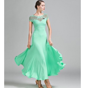 Women's ladies mint fuchsia Ballroom Dance Dresses  Lace Long Sleeve Flamenco Costume Women  Stage Ballroom Dress 