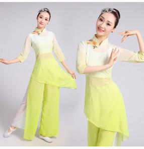 yellow gradient traditional costume dance clothes Ancient princess dress stage performance clothing Chinese folk dance costume