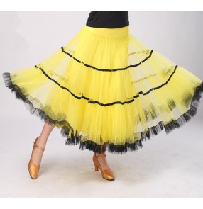 Yellow red pleated fashion women's ladies standard full skirted competition ballroom tango waltz dance skirts