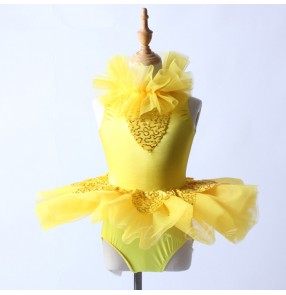 Yellow sequins patchwork girls competiiton kids children modern dance ballet tutu skirt ballet dance dresses costumes