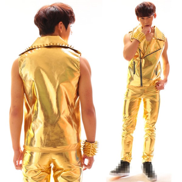 Gold glitter fashion men's male competition stage performance night ...