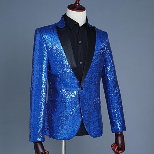 Men's male royal blue red sequined competition stage performance party ...