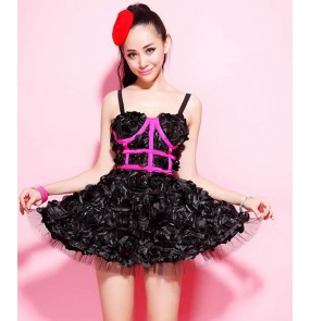  black Fashion rose Women Princess Sexy One Piece Dress Jazz dance ds costume DJ Female Singer Performance wear dresses