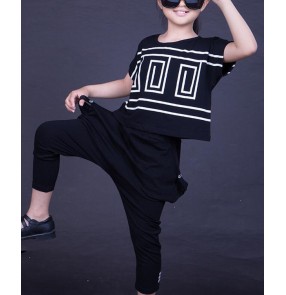 Black Kids Children  Hip Hop Dance Costume Stage performance Jazz Dance Costumes Suit Girls Boys tops and Pants