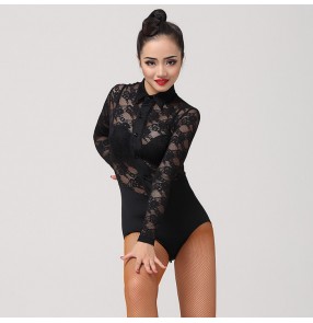Black lace Dance Costumes For Kids Latin Dress Women's Ballroom gymnastics Latin Dance Blouse Top Leotards Bodysuits
