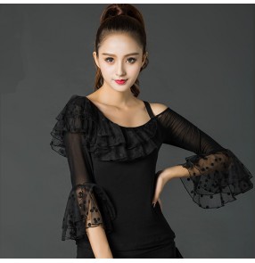  black Latin Dance Top Vestidos Dance Costumes Salsa Dancing Dress For Women Latin Ballroom Dance Shirt chemise de danse de salon